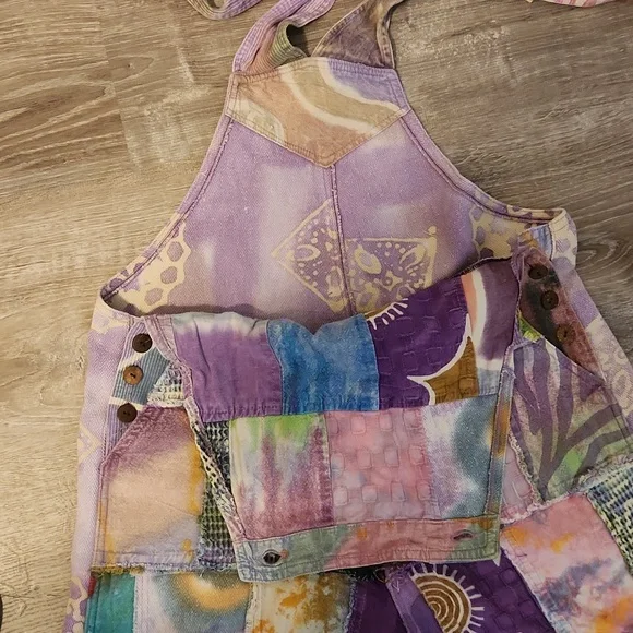 Boho Patchwork Multicolor Denim Jumpsuit/Overalls From Japan - Picture 11 of 13